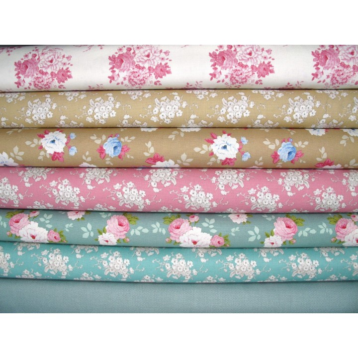 Tilda Stoffe Stoffpaket Rosen Blumen Punkte Patchworkstoff Baumwolle Sunday Brunch 7 Stoffe