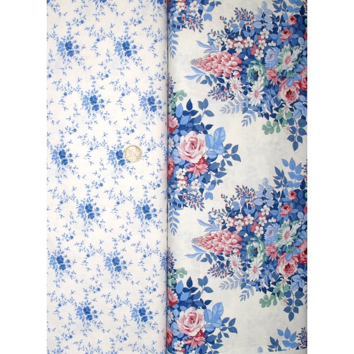 Tilda Stoffpaket Blumen Punkte blau 75093