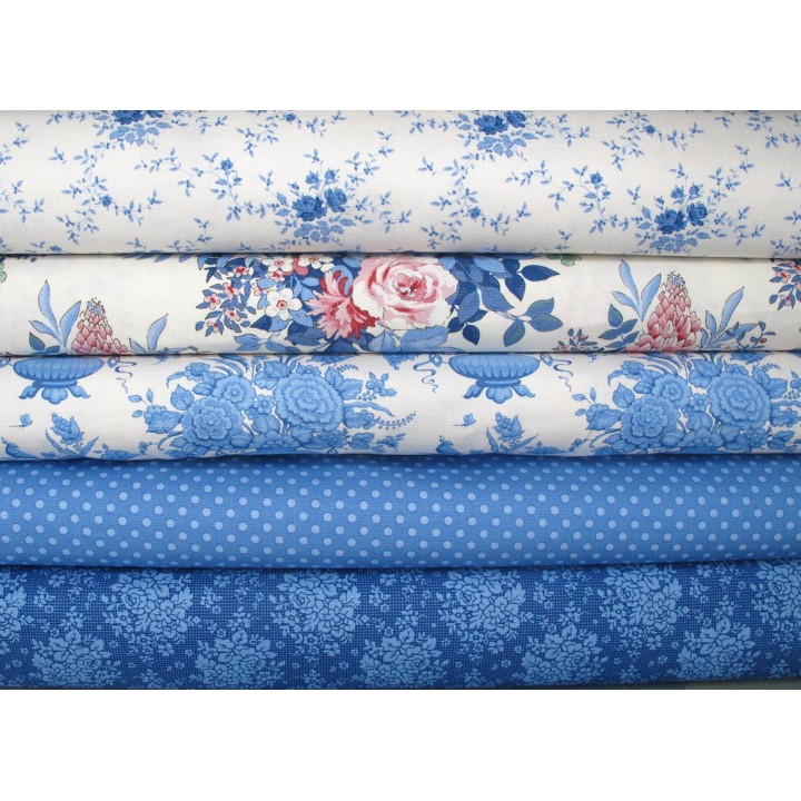 Tilda Stoffe Stoffpaket Blumen Rosen Punkte Patchworkstoffe Baumwolle Something Blue