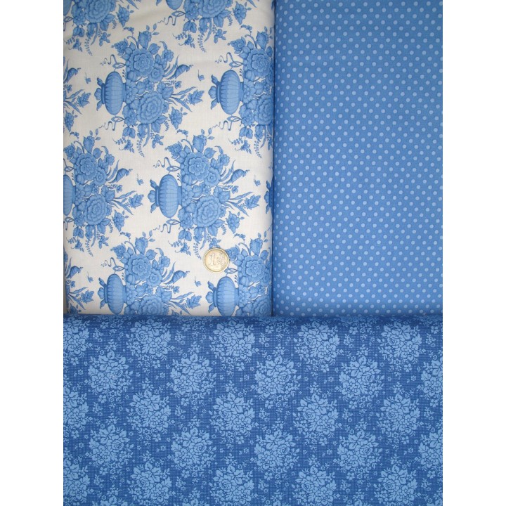 Tilda Stoffpaket Blumen Punkte blau 75093