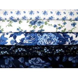 Patchwork Stoffpaket dunkelblau Rosen Blumen Baumwolle