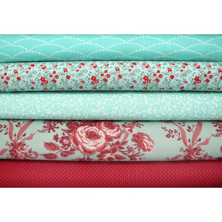 Patchwork Stoffpaket Rosen Blumen Baumwolle türkis mint himbeerrot