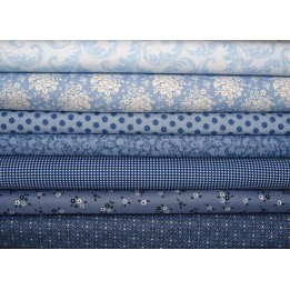 Patchwork Stoffpaket blau Blumen Rosen Punkte Ornamente Baumwolle