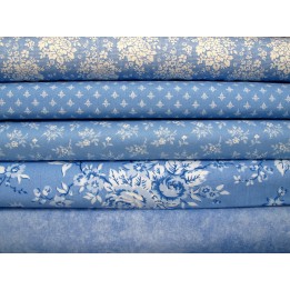 Patchwork Stoffpaket hellblau Rosen Blumen Ornamente Baumwolle