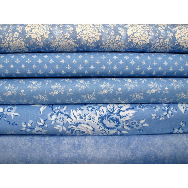 Patchwork Stoffpaket hellblau Rosen Blumen Ornamente Baumwolle