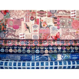 Patchwork Stoffpaket Baumwolle Junk Journal Knöpfe Label Briefmarken