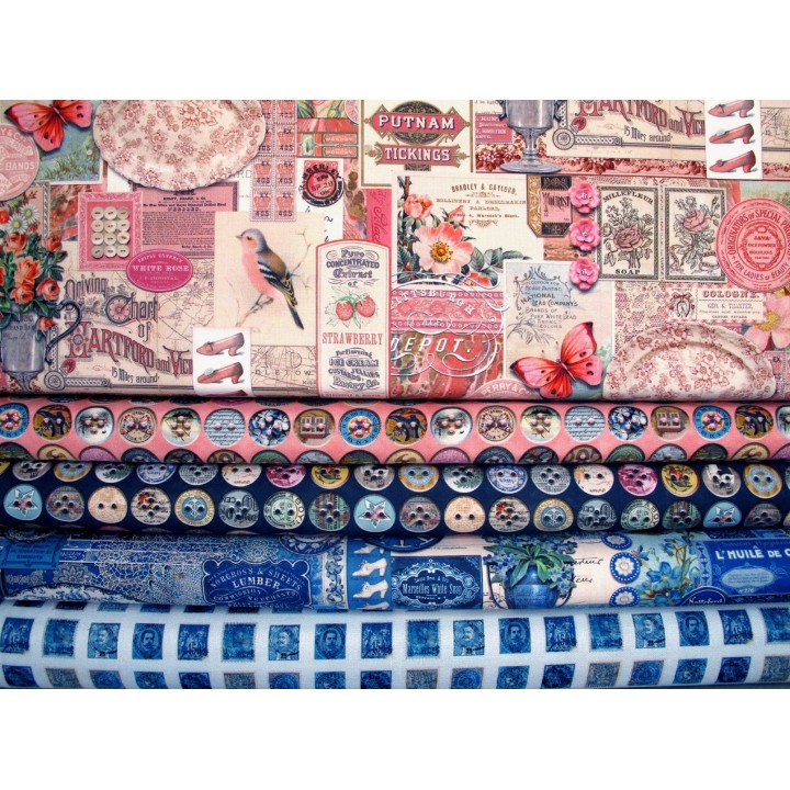 Patchwork Stoffpaket Baumwolle Junk Journal Knöpfe Label Briefmarken