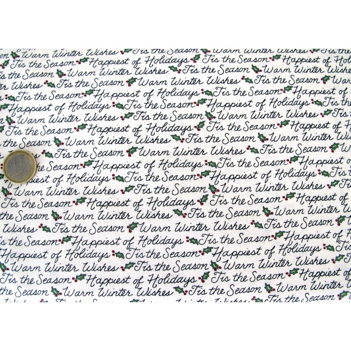 Weihnachtsstoff Patchwork Text Wörter Holly Berry
