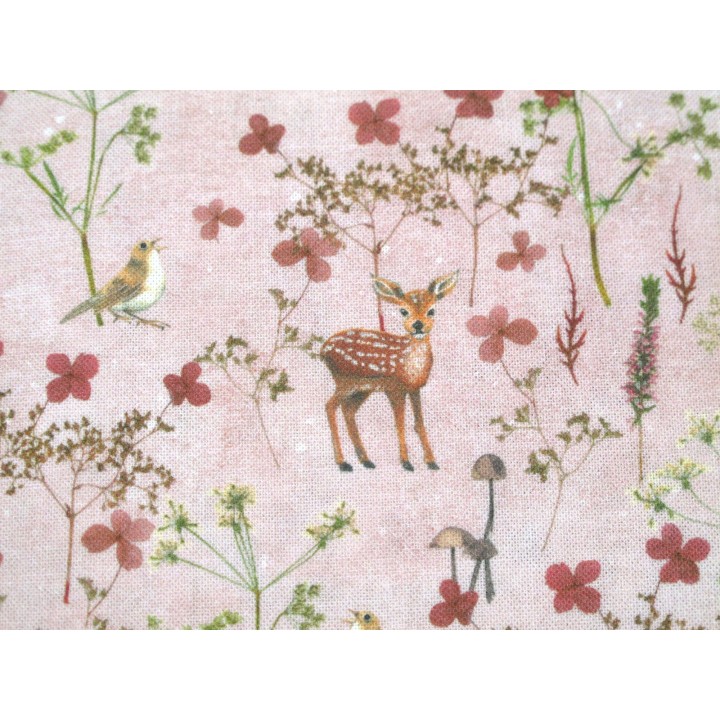 acufactum Stoff Baumwolle Meterware Rehe Blüten Kinderstoff Vogel Herbststoff