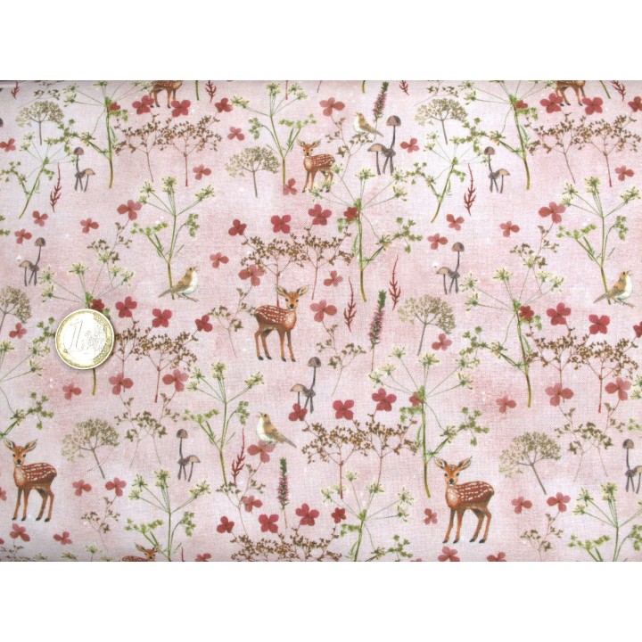 acufactum Baumwollstoff Rehe und Blüten