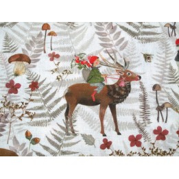Stoff acufactum Baumwolle Waldfreunde Kinder Rehe Pilze Eichhörnchen Farn Gräser Meterware