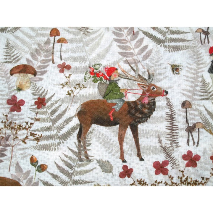 Stoff acufactum Baumwolle Waldfreunde Kinder Rehe Pilze Eichhörnchen Farn Gräser Meterware