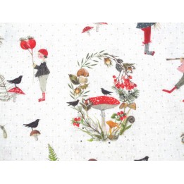 Stoff acufactum Baumwolle Herbststoff Patchworkstoff Kinderstoff Pilze Vögel Farn Hagebutten