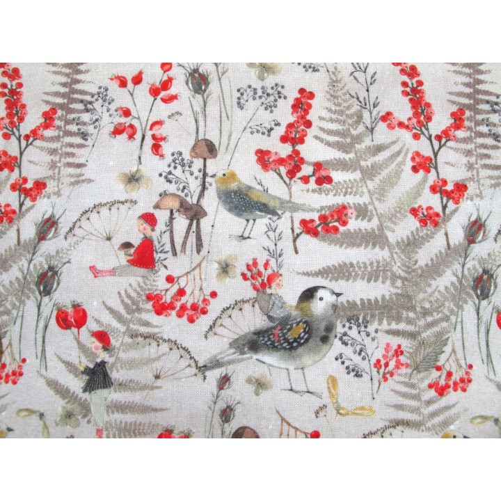 acufactum Stoff Baumwolle Kinderstoff Tierstoff Vögel Waldkinder Beeren Gräser Farm Waldgeschichten Kerstin Heß