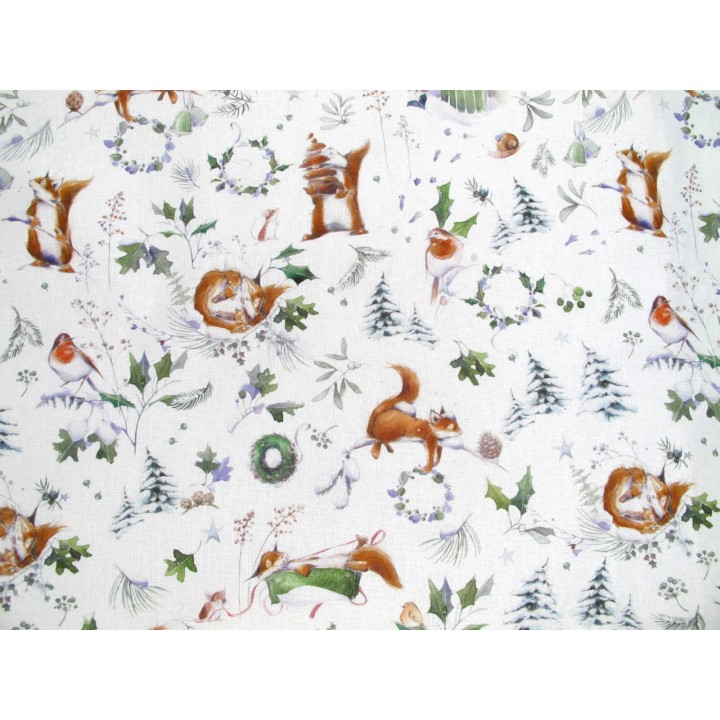 acufactum stoff baumwolle kinderstoff tierstoff eichhörnchenn rotkehlchen maus patchworkstoff dekostoff meterware