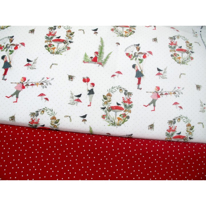 stoffpaket acufactum patchwork herbst kinder Pilze Punkte Beeren Baumwolle stoffset nähpaket kit