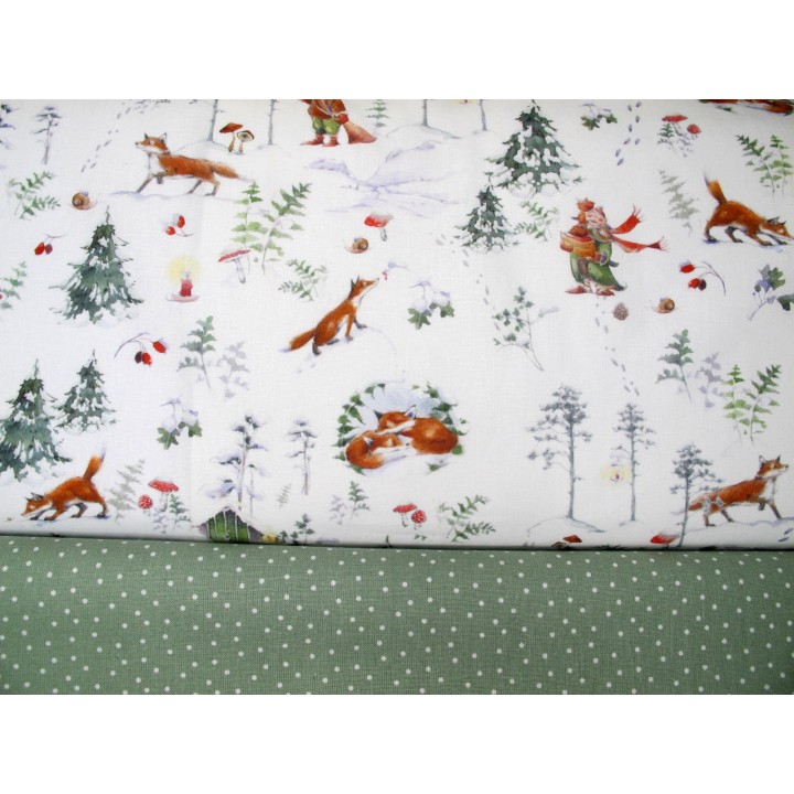 stoffpaket acufactum baumwolle punkte tiere fuchs wichtel winter wald tannen sophia drescher