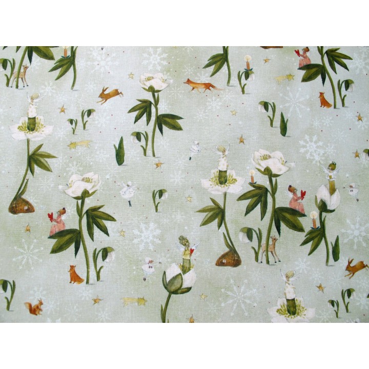 acufactum stoff weihnachten engel christrosen blumen silke leffler baumwolle meterware grün
