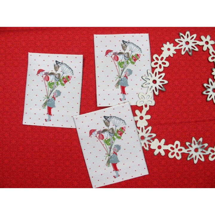 Label Webetikett acufactum Kind mit Strauss Patch