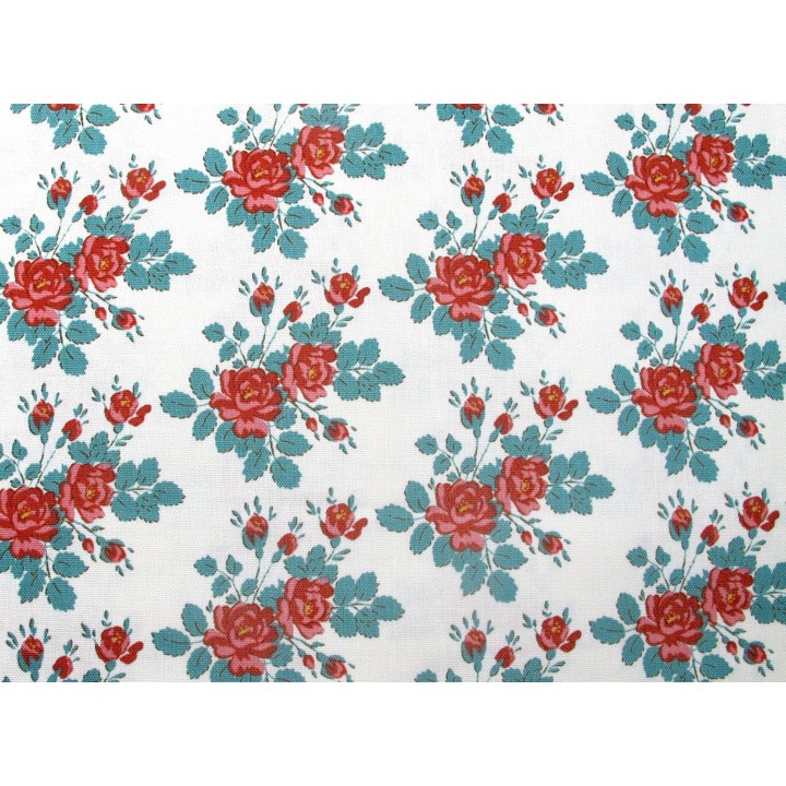 tilda stoff rosen baumwolle patchwork meterware village life quiltstoff blumen myrtle teal