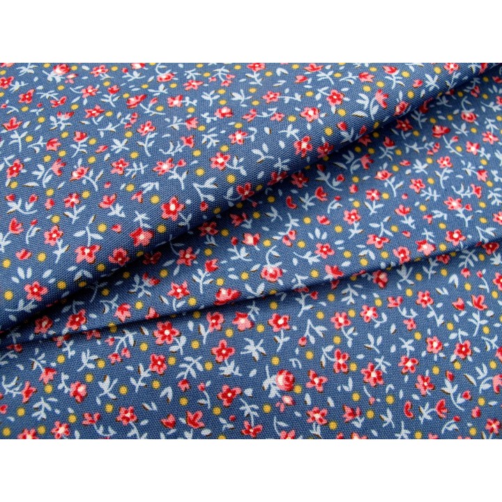 tilda stoff blümchen millefleur patchwork baumwolle meterware village life blau rot