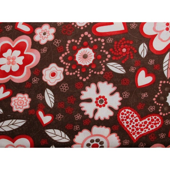 Stoff Blumen braun rosa
