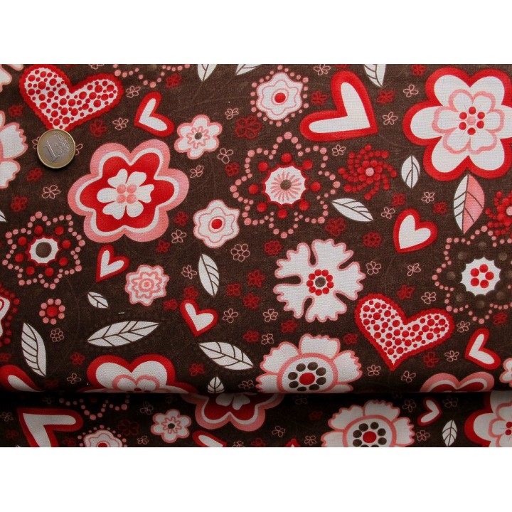 Stoff Blumen braun rosa