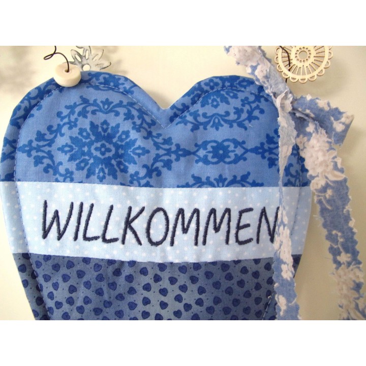Dekoherz aus Stoff blau Willkommen