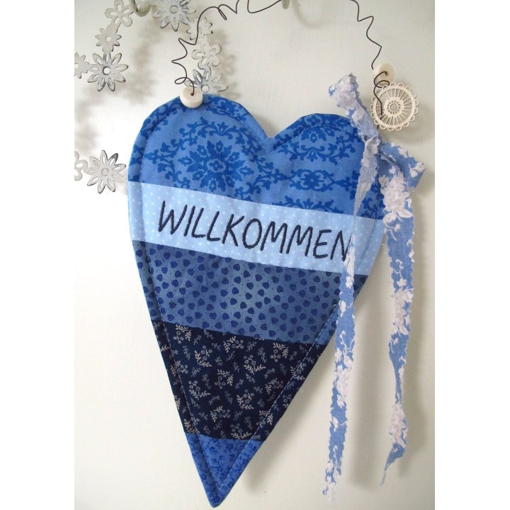 Dekoherz aus Stoff blau Willkommen