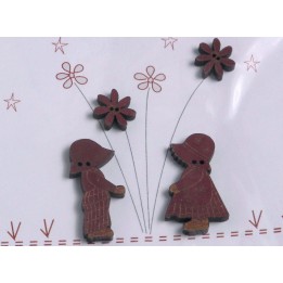 Holzknöpfe Sunbonnet Sue + Overall Andy