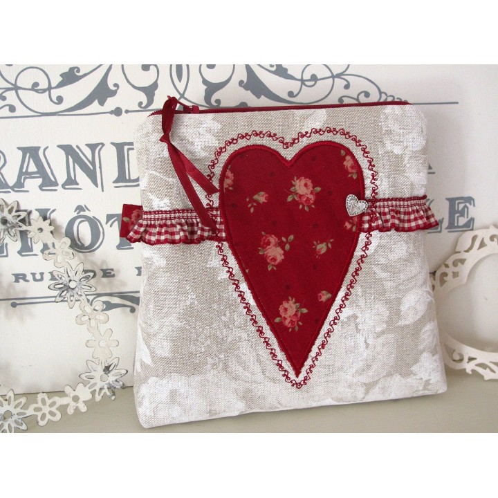 Kosmetiktasche  Herz rot beige