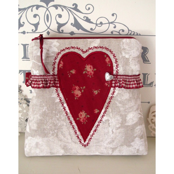 Kosmetiktasche  Herz rot beige