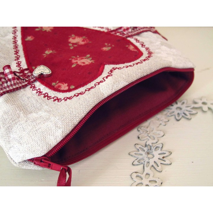 Kosmetiktasche  Herz rot beige
