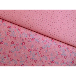 Stoffpaket Baumwollstoffe rot rosa pink mit Blümchen und Pilzen