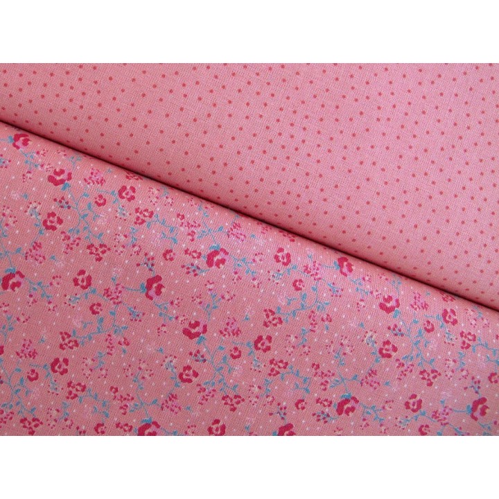 Stoffpaket Baumwollstoffe rot rosa pink mit Blümchen und Pilzen
