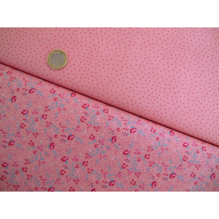 Stoffpaket Baumwollstoffe rot rosa pink mit Blümchen und Pilzen