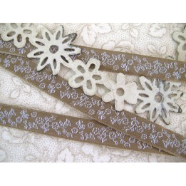 Webband Blumen beige weiß