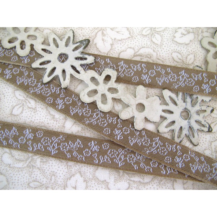 Webband Blumen beige weiß