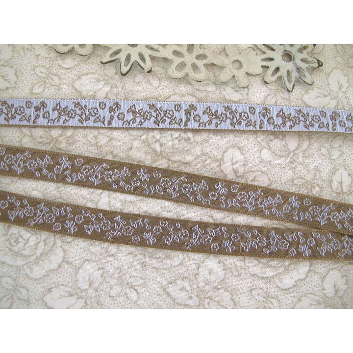 Webband Blumen beige weiß