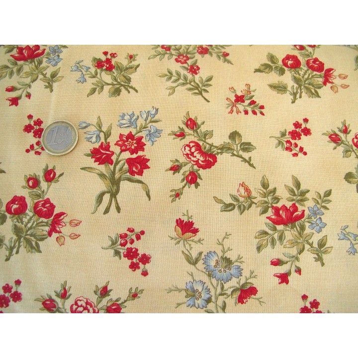 Stoff Blumen rot ocker Rosewood