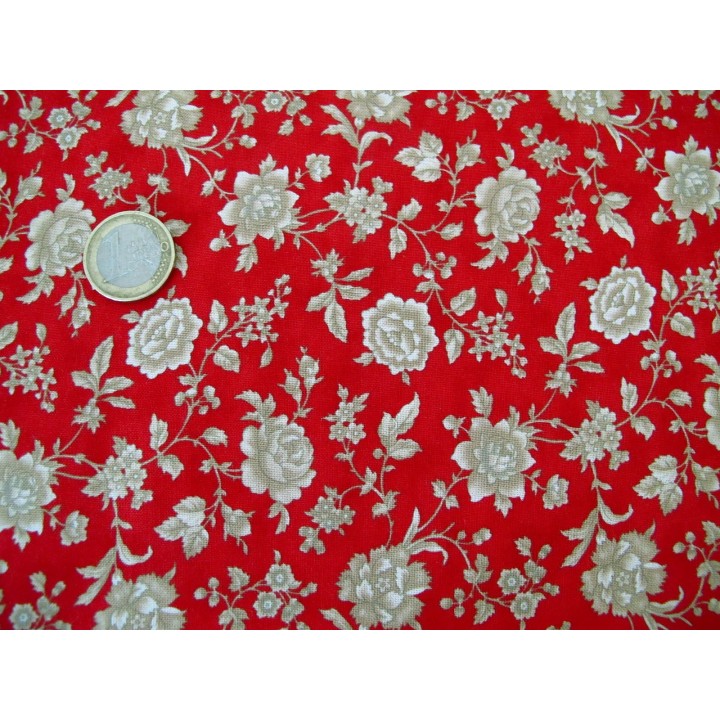 Stoff Rosen rot beige Cinnaberry