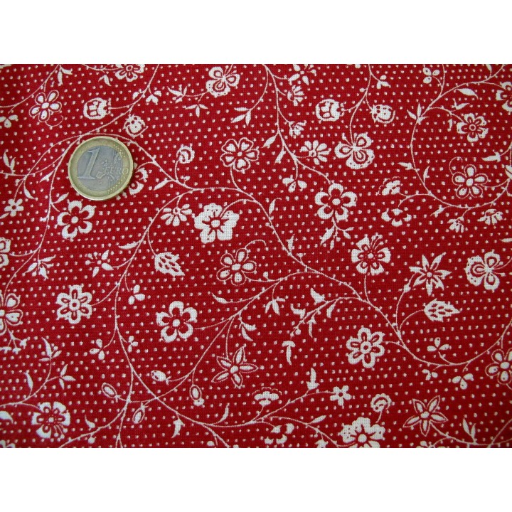 Stoff Blumenranken creme rot Fleur de Noel