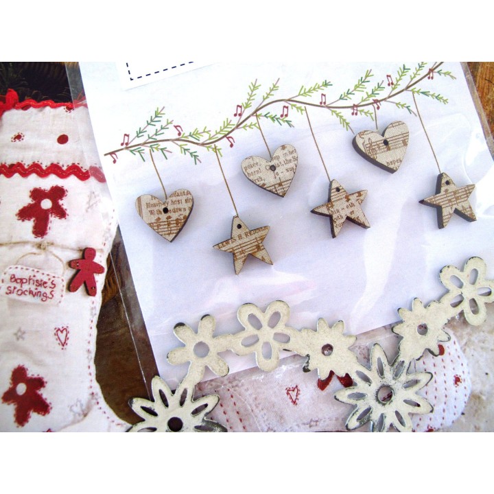 Holzknöpfe Herzchen Sterne weihnachtlich