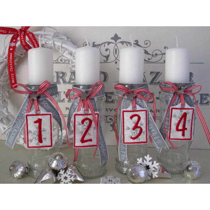 Adventskranz Zahlen 1 - 4 rot weiß silber