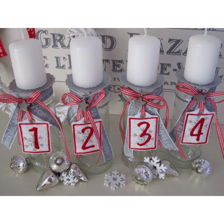 Adventskranz Zahlen 1 - 4 rot weiß silber