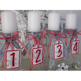 Adventskranz Zahlen 1 - 4 rot weiß silber