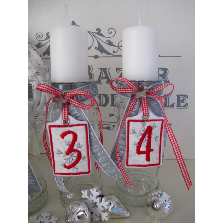 Adventskranz Zahlen 1 - 4 rot weiß silber