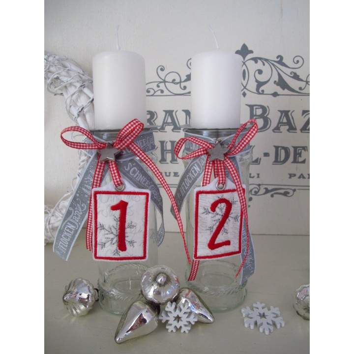 Adventskranz Zahlen 1 - 4 rot weiß silber