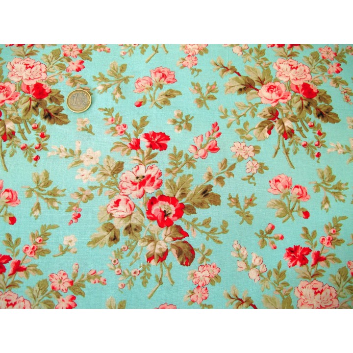 Patchworkstoff Blumenstoff türkis AubreyWindham