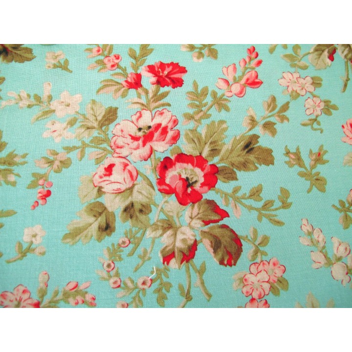 Patchworkstoff Blumenstoff türkis AubreyWindham